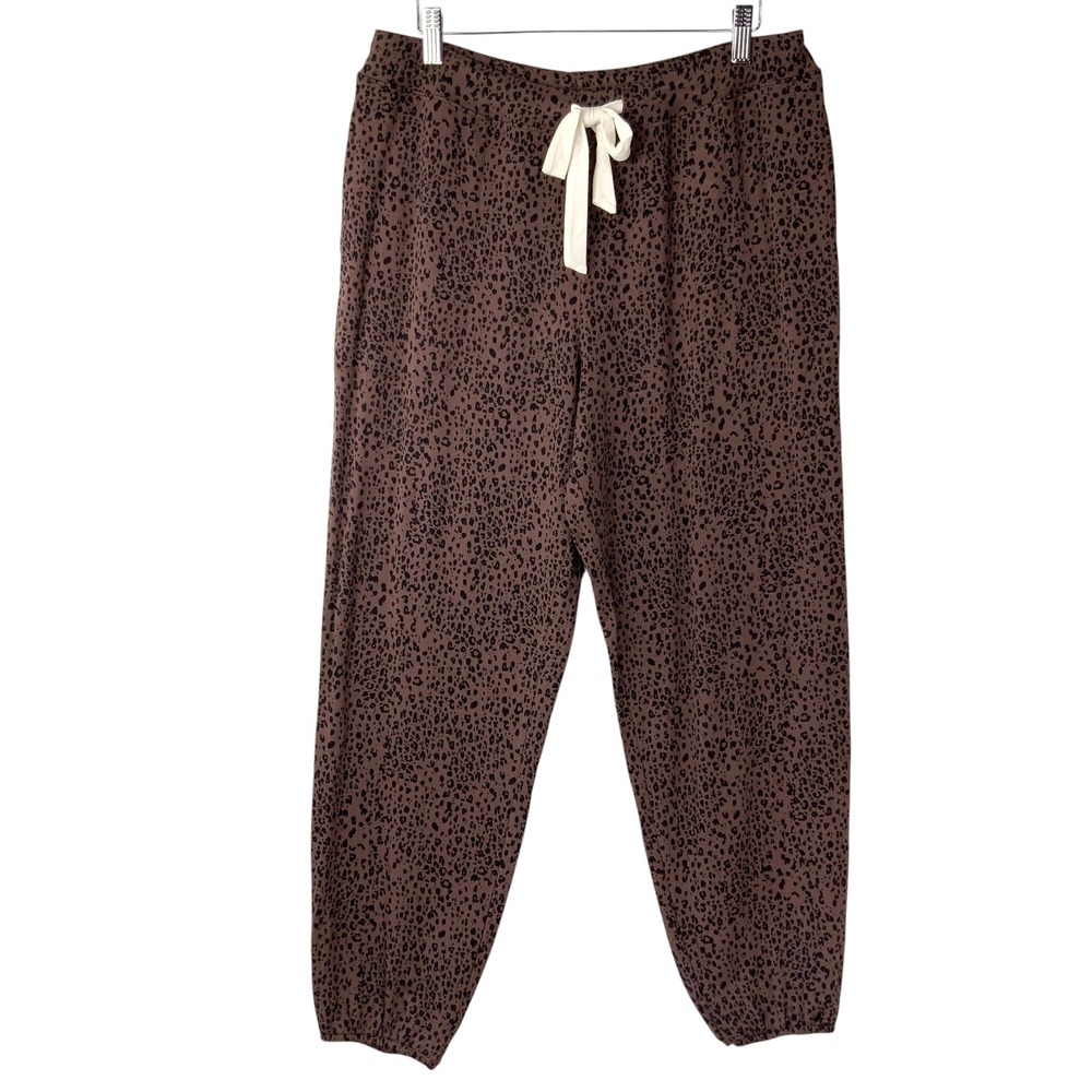 Soma Sunday Banded Ankle Mocha Leopard Print Jogger Pants M/S Drawstring Pocket